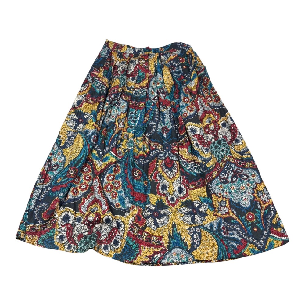 Vintage Segue 100% Rayon Multicolor Patterned Pleated Maxi Skirt Women's 8